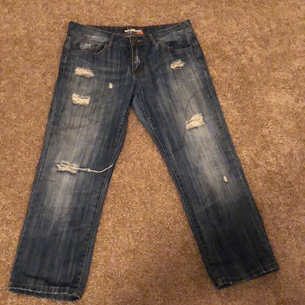 Distressed girlfriend jeans